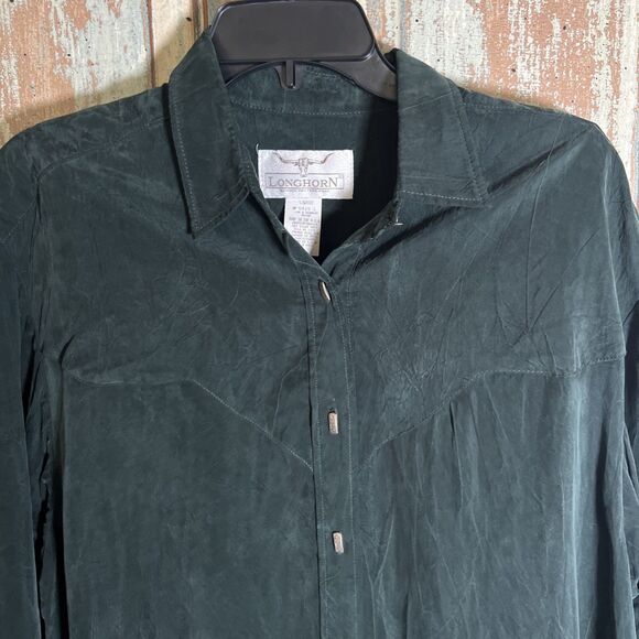 Vintage Longhorn Niver Western Wear Shirt L Large Embossed Silver Oblong Buttons - Picture 2 of 8